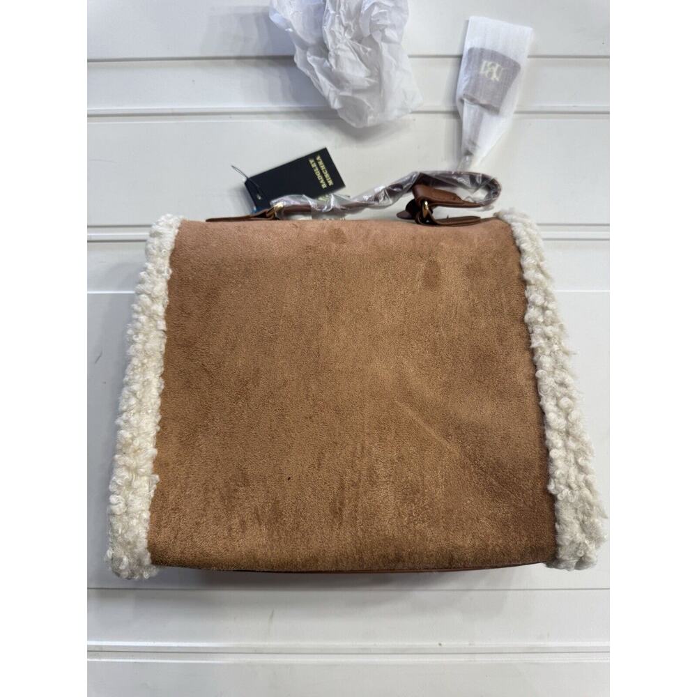 Badgley Mischka Vegan Leather Satchel Handbag Fur Border Dark Brown NWT $159 - Picture 7 of 8
